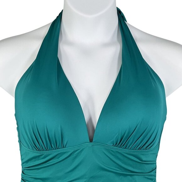 Lauren Ralph Lauren NWT Womens 16 Teal One Piece Halter Swimsuit Slimming Fit - Picture 3 of 14